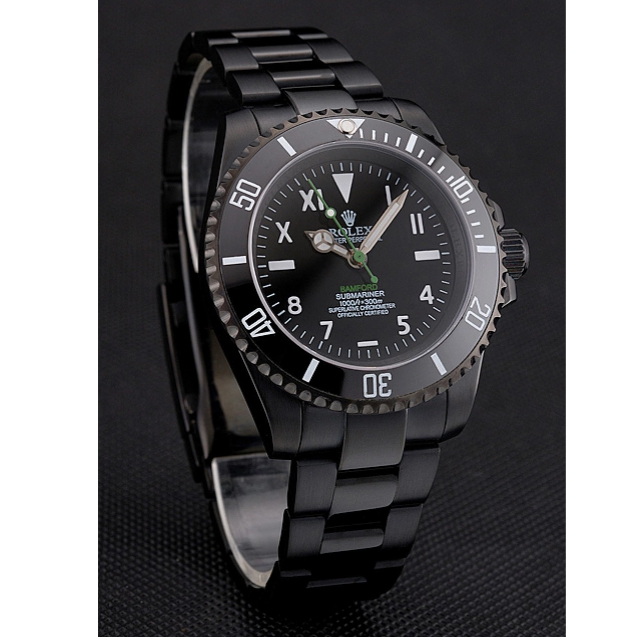 Aaa replica watch Ionized Case Bracelet Bamford And Rolex Submariner Roman Numerals Black Black Dial 0707